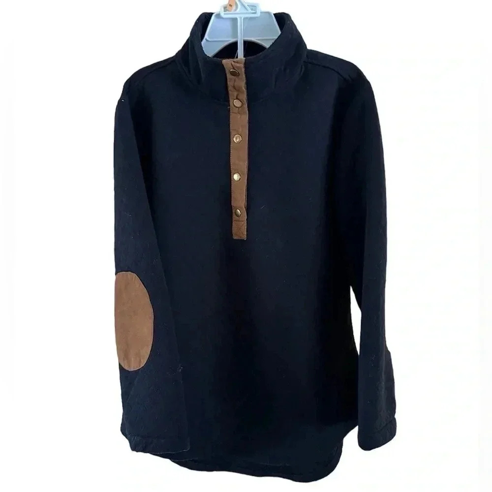 Top It Off black pullover with elbow faux leather pads